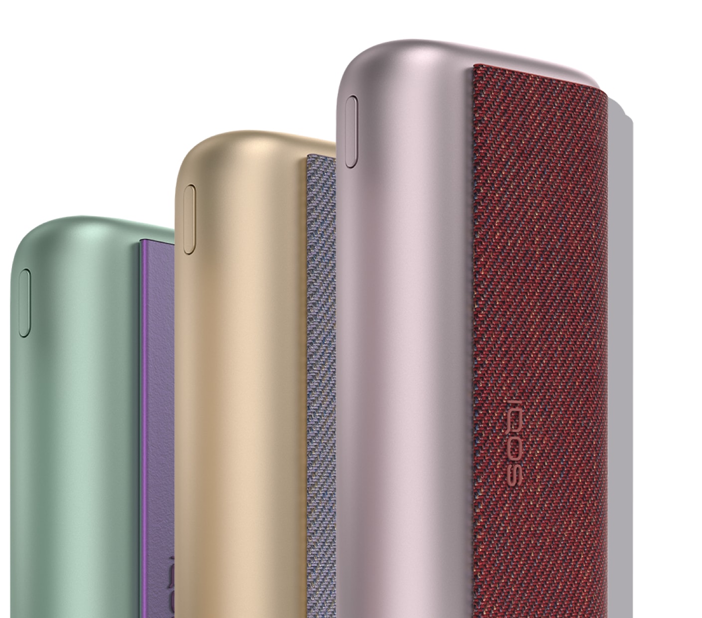 Tri IQOS ILUMA PRIME uređaja u bojama: Jade Green, Gold Khaki i Bronze Taupe.